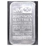 JOHN MATTHEY 1 OZ .999 SILVER BAR