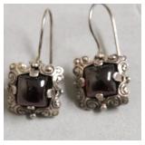 STERLING SILVER DARK GARNET EAR RINGS