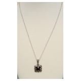 STERLING GARNET PENDANT AND STERLING CHAIN