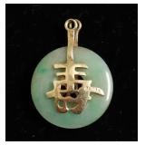 14K GOLD TRIMMED GREEN JADE PENDANT