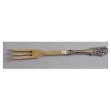 STERLING SILVER WOOD HANDLE SERVING FORK
