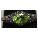 STERLING SILVER PERIDOT RING  SIZE 6.5