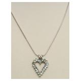 STERLING SILVER AQUA HEART PENDANT AND CHAIN