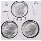 3 GEM BU ROOSEVLT DIMES