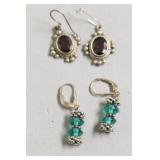 2 PAIR STERLING SILVER DANGLE EAR RINGS