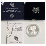 2019 W PROOF SILVER EAGLE W BOX PAPERS