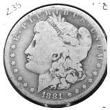 1881 O MORGAN DOLLAR AG