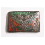 STERLING SILVER TURQUOISE/CORAL BELT BUCKLE