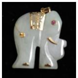 STERLING SILVER 14k TRIMMED WHITE JADE PENDANT