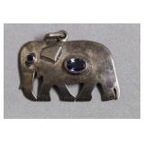 STERLING SILVER ELEPHANT PENDANT W/ BLUE STONE