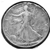 1918 D WALKING HALF DOLLAR VF