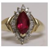10K GOLD DIAMOND/GARNET RING SZ 7  3.58GR
