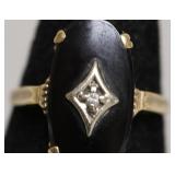 10K GOLD BLACK ONYX/DIAMOND RING  SIZE 7.75