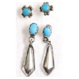 2 -PAIR STERLING SILVER TURQUOISE EAR RINGS
