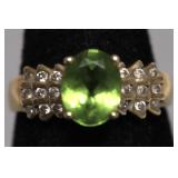 14K GOLD DIAMOND AND PERIDOT  SZ 6.75  3.55GR