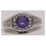 STERLING SILVER AMETHYST RING   SZ6.5