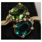 10K GOLD PERIDOT/ZIRCON RING  SIZE 6.5  3.3GRAMS