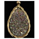 14K GOLD TRIMMED CRUSTED MARCASITE STONE