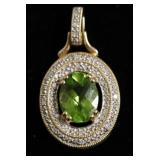 14K GOLD PERIDOT /DIAMOND PENDANT  2.7 GRAMS