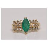 14K GOLD TESTED EMERALD/DIAMOND RING SZ 6  3.61GR