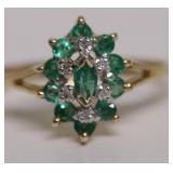 14K GOLD EMERALD/DIAMOND RING  SZ 6.25  2.09GR