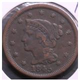 1845 LARGE CENT VF