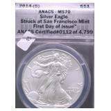 2014 S ANACS  MS70 SILVER EAGLE