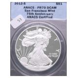 2012 S ANACS  PROOF 70DC SILVER EAGLE
