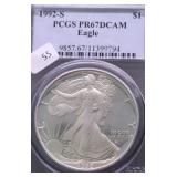 1992 S PCGS PROOF 67 SILVER EAGLE