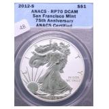 2012 S ANACS  REVERSE PROOF 70 SILVER EAGLE