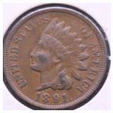 1891 INDIAN HEAD CENT AU+