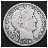 1915 S BARBER HALF DOLLAR VF