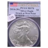 2014 W PCGS MS70 SILVER EAGLE