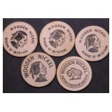 5 WOODEN NICKELS