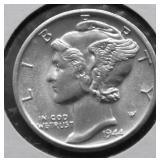 1944 D GE BU SPLIT BANDS MERCURY DIME