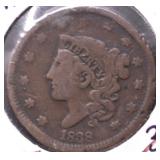 1838 LARGE CENT VF