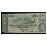 1864 10 $ CONFEDERATE NOTE VF