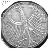 1951 GERMANY SILVER 5 MARKS XF