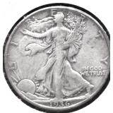 1936 D WALKING HALF DOLLAR XF
