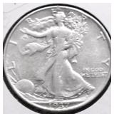 1937 WALKING HALF DOLLAR AU