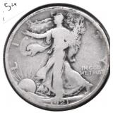 1921 WALKING HALF DOLLAR VG