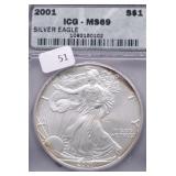 2001 ICG MS69 SILVER EAGLE