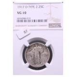 1917 D TYPE 2 NGC VG10 STANDING QUARTER