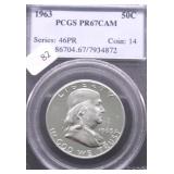 1963 PCGS PF67 CAM FRANKLIN HALF DOLLAR