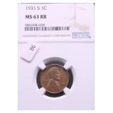 1931 S NGC MS63 RB LINCOLN CENT