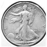 1937 S WALKING HALF DOLLAR XF