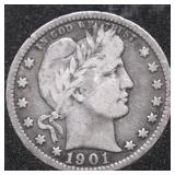 1901 BARBER HALF DOLLAR VF