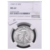 1947 D NGC MS62 WALKING HALF DOLLAR