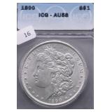1890 ICG AU58 MORGAN DOLLAR