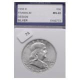 1958 D CHOICE BU FRANKLIN HALF DOLLAR
